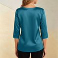 thumbnail image 2 of Plus Size Summer Womens Casual Blouse Loose Fit Satin Short Sleeve V Neck Solid Color Pullover Tunic Top Elbow Length Green XL, 2 of 7