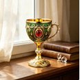 thumbnail image 5 of Brixlen Vintage Embossed Metal Goblet 30ML, European Decorative Small Wine Cup with Inlaid Gem, Retro Mini Goblet for Whiskey Liquor Home Table Decor Golden Green, 5 of 5