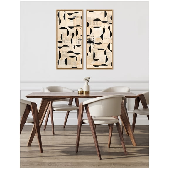 Kate and Laurel Half Moon Bay Panel 2 Piece Framed Canvas Wall Art Set by Felicia Dadak, Sylvie Natural Modern Contemporary, Abstract Art for Wall Decor