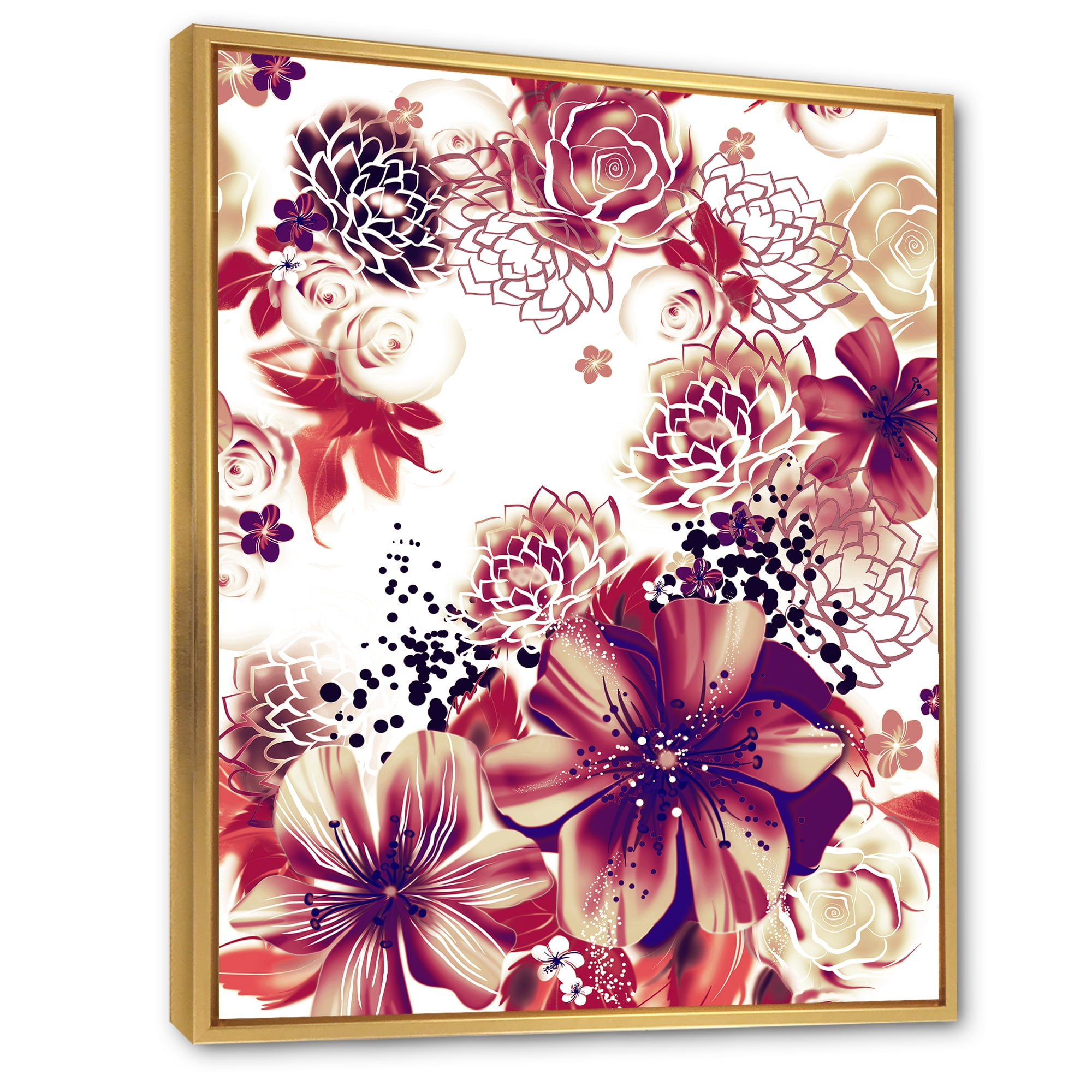 Designart 'Yellow and Pink Flowers Retro' Traditional Framed Canvas Wall Art Print