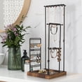 thumbnail image 6 of J JACKCUBE DESIGN Jewelry Organizer Stand, Black Metal Jewelry Tree Display Holder with Wood Tray for Necklace Bracelet Earring Stud Ring Large Storage - MK640 (Black), 6 of 7