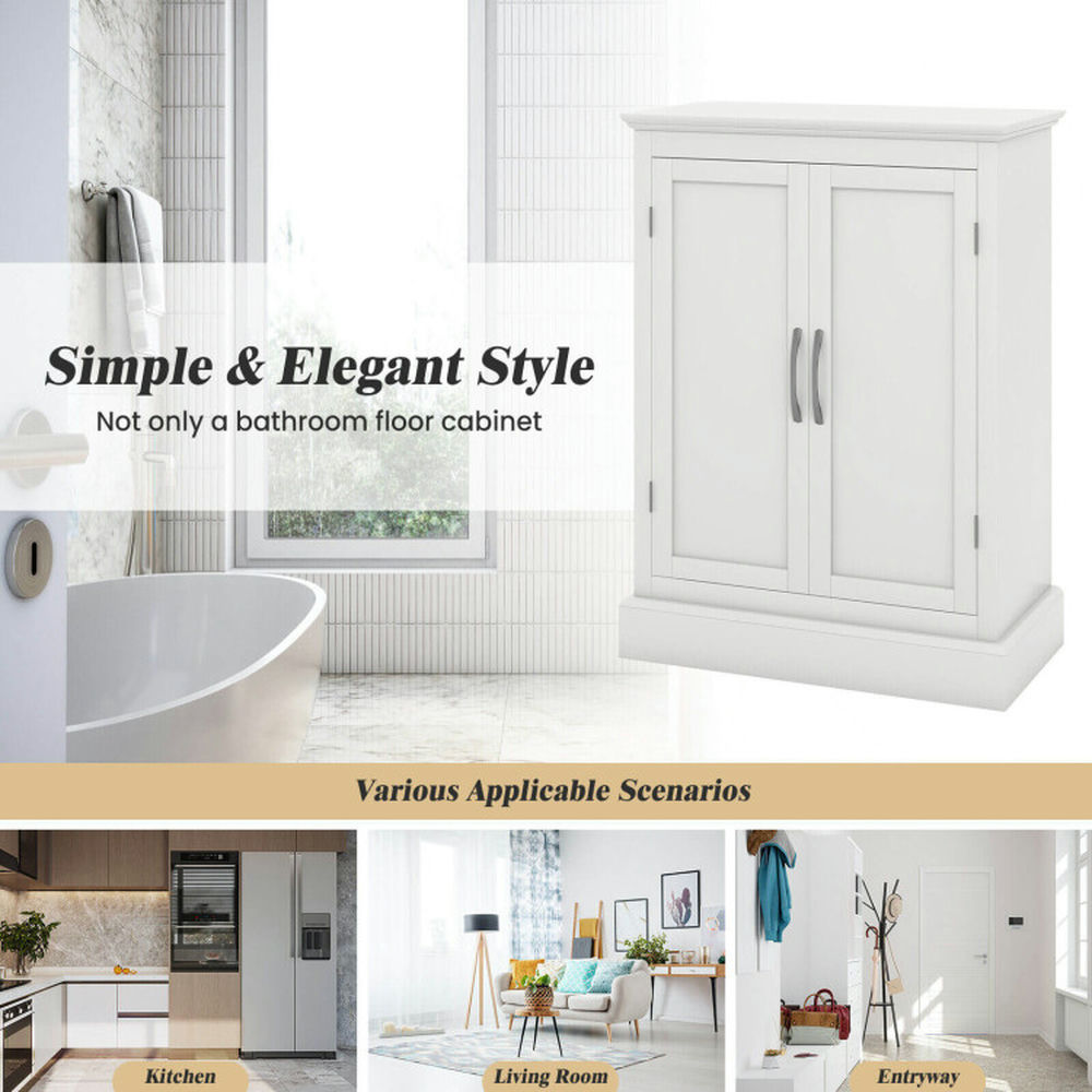 Finihen Bathroom Storage Cabinet, Bathroom Floor Cabinet, 2-Door Freestanding Bathroom Cabinet with Adjustable Shelves, for Bathroom, Living Room, Bedroom, Kitchen, White Finihen Bathroom Storage Cabinet, Bathroom Floor Cabinet, 2-Door Freestanding Bathroom Cabinet with Adjustable Shelves, for Bathroom, Living Room, Bedroom, Kitchen, White