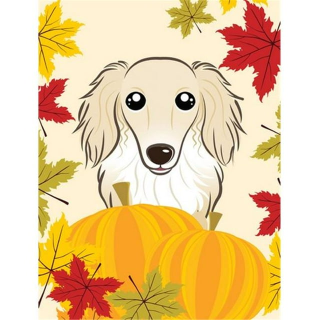 Longhair Creme Dachshund Thanksgiving Flag Garden
