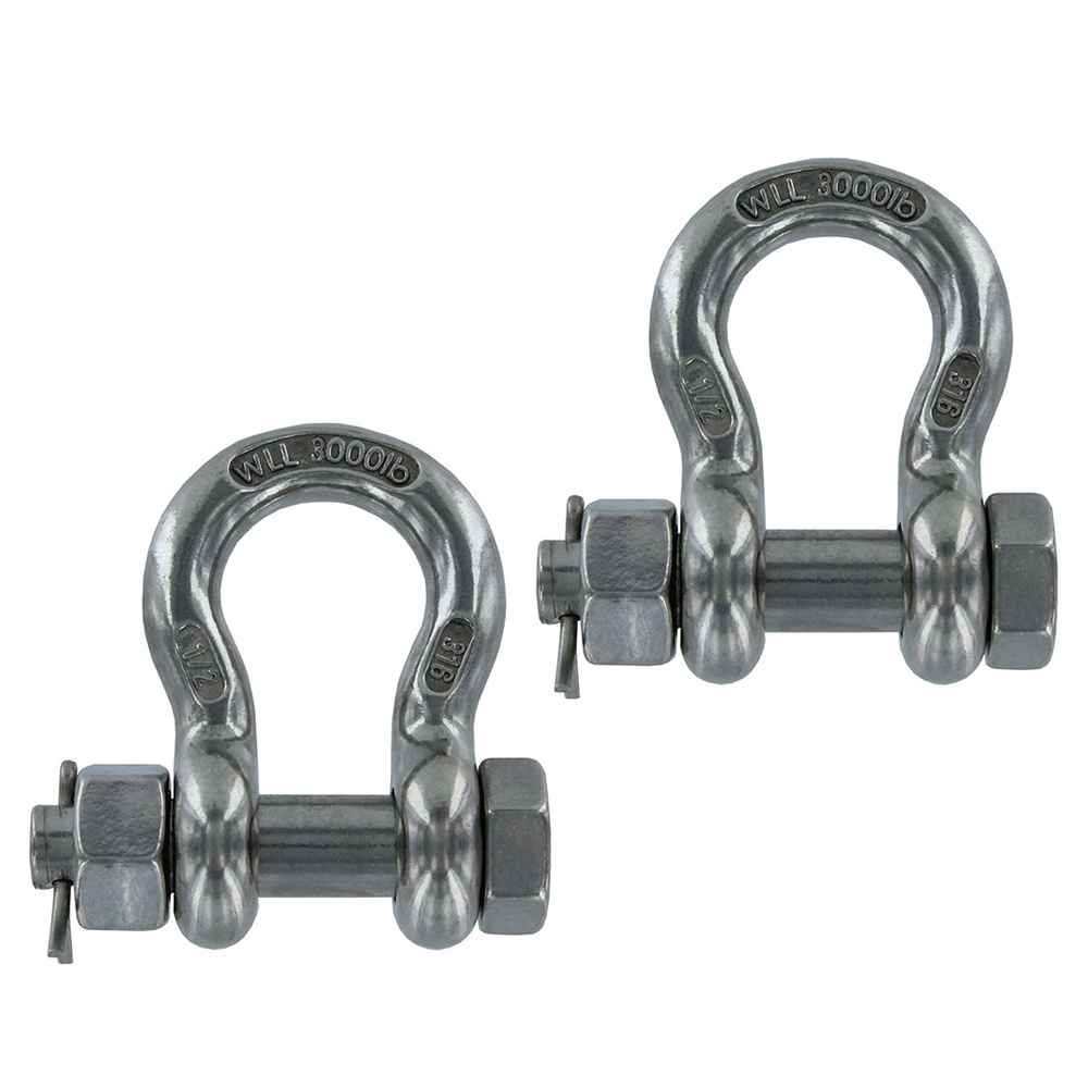 1/2" Stainless Steel Bolt Type Anchor Shackle Type 316 2 Pack