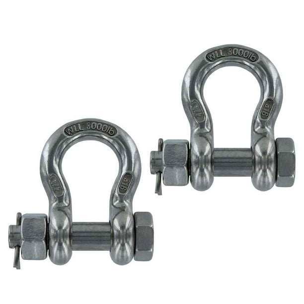 1/2" Stainless Steel Bolt Type Anchor Shackle Type 316 2 Pack
