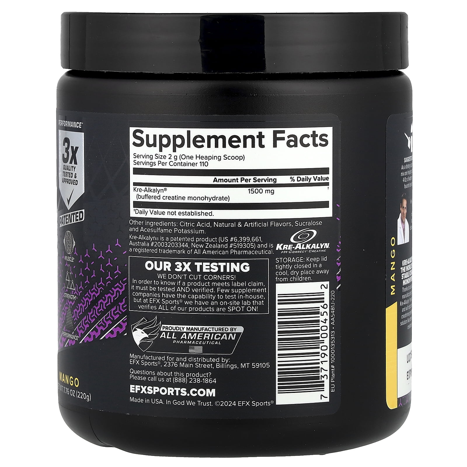 EFX Sports Kre-Alkalyn EFX Powder, Mango, 7.76 oz (220 g