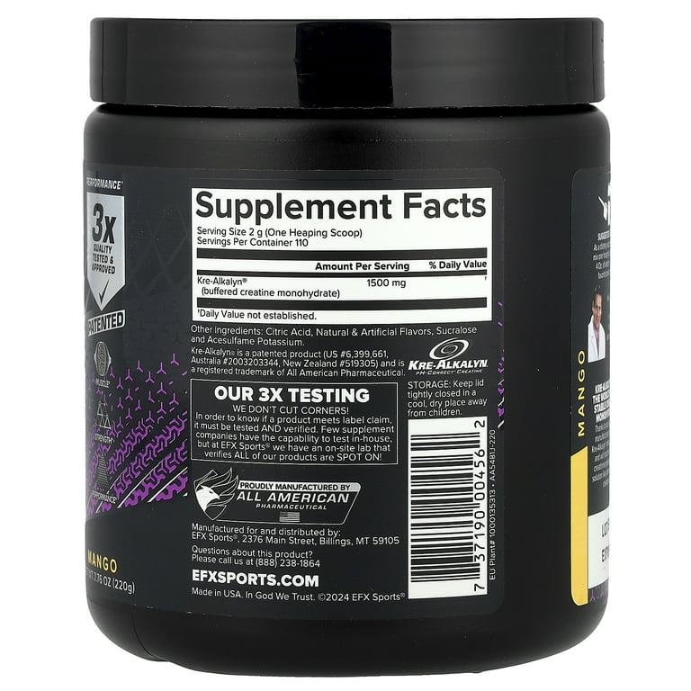 EFX Sports Kre-Alkalyn EFX Powder, Mango, 7.76 oz (220 g