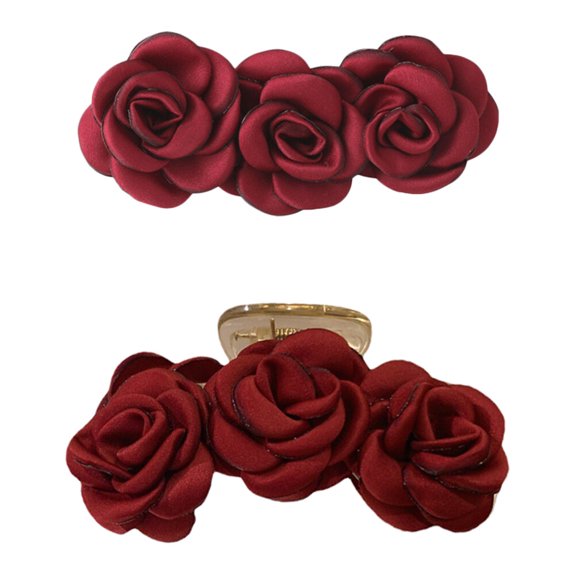 Toyvian 2Pcs Red Camellia Hair Pin for Women Non Slip Portable Birthday Gifts