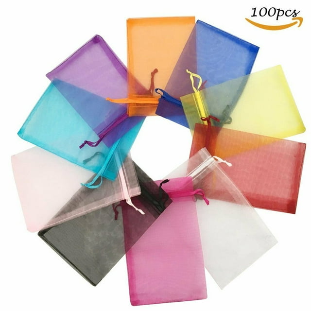 SUTENGDA Sacs Cadeaux de Bijoux en Organza Multicolore pour la Saint-Valentin 100 Unités