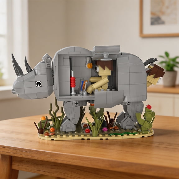 MOC-Series Rhino Humanoid Bust Model Building Blocks Set Retro Character Decor MOC Bricks Toys 527pcs