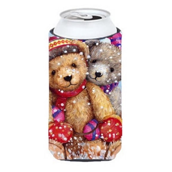 Winter Snow Teddy Bears Tall Boy Can cooler Hugger
