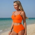 thumbnail image 6 of Womens Two Piece Bathing Suits High Waisted Swimsuit Swim Crop Cami Top and Bottoms Summer Beachwear (L, Orange), 6 of 7