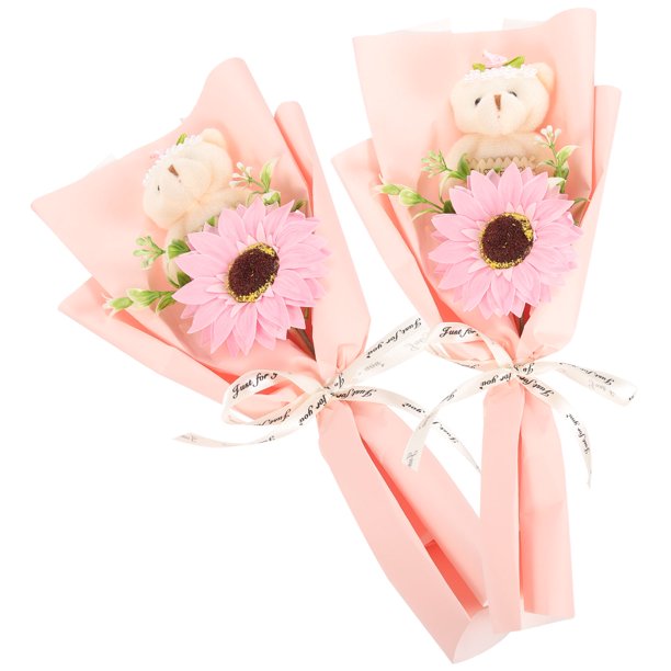 Nestingho 2Ud Ramo De Flores Artificiales Con Osito Rosa Para Regalo De Graduación