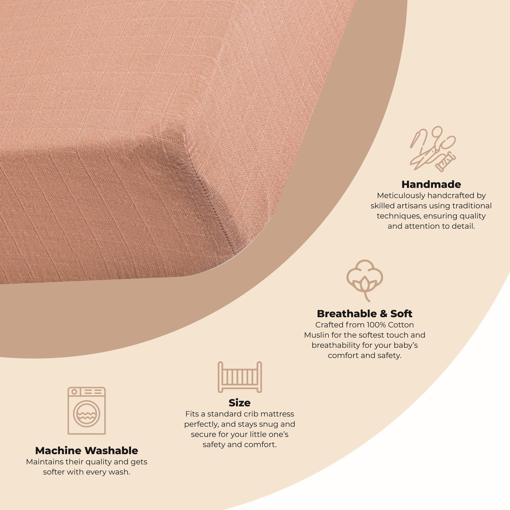 Crane Baby Copper Cotton Muslin Fitted Crib/Toddler Bed Sheets, 100% Cotton