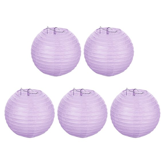 Uxcell 6" Paper Lanterns, Round Hanging Chinese/Japanese Lantern Decoration for Home Party, Light Purple 5 Pcs