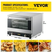 VEVOR Commercial Convection Oven, 21L/19Qt, 1440W 3-Tier Toaster with Front Glass Door,Electric Baking Oven with Trays Wire Racks Clip Gloves
