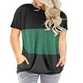 thumbnail image 3 of LANREMON Plus Size T Shirts for Women Short Sleeve Casual Round Neck Women Tops Color Block Tunic Blouse with Pockets BlackGreen 22 Plus, 3 of 5