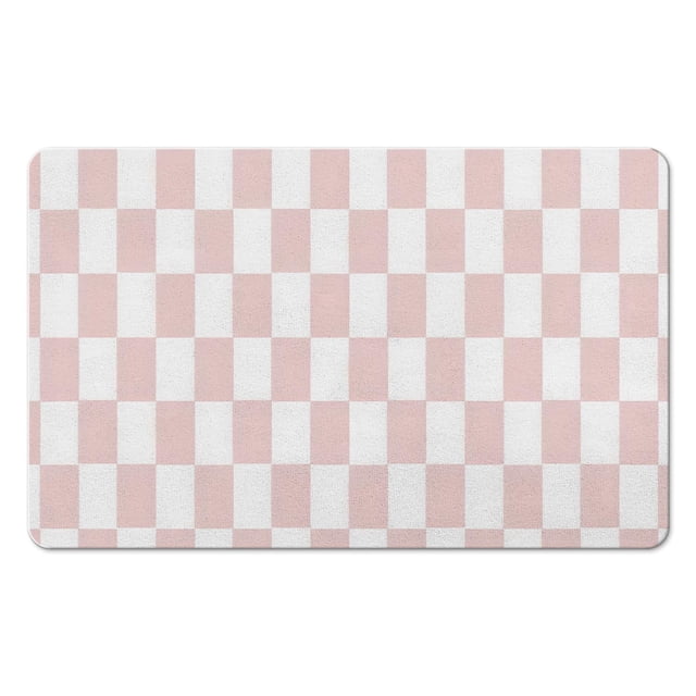 Elegant Checkered Bath Mat - Non-Slip, Absorbent | Machine Washable | Perfect for Bathroom | Cute Small Indoor Doormat | 20x32 inches