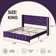 thumbnail image 6 of 4 EVER WINNER King Bed Frame, Velvet Upholstered Platform Bed Frame with Diamond Tufted Headboard and Wingback, Purple, 6 of 7