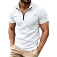 thumbnail image 2 of LEKWK Quarter Zip Shirt for Men Short Sleeve Stand Collar Golf Top Ribbed Knit Lightweight Breathable Muscle Fit Activewear for Gym Workout White L, 2 of 6