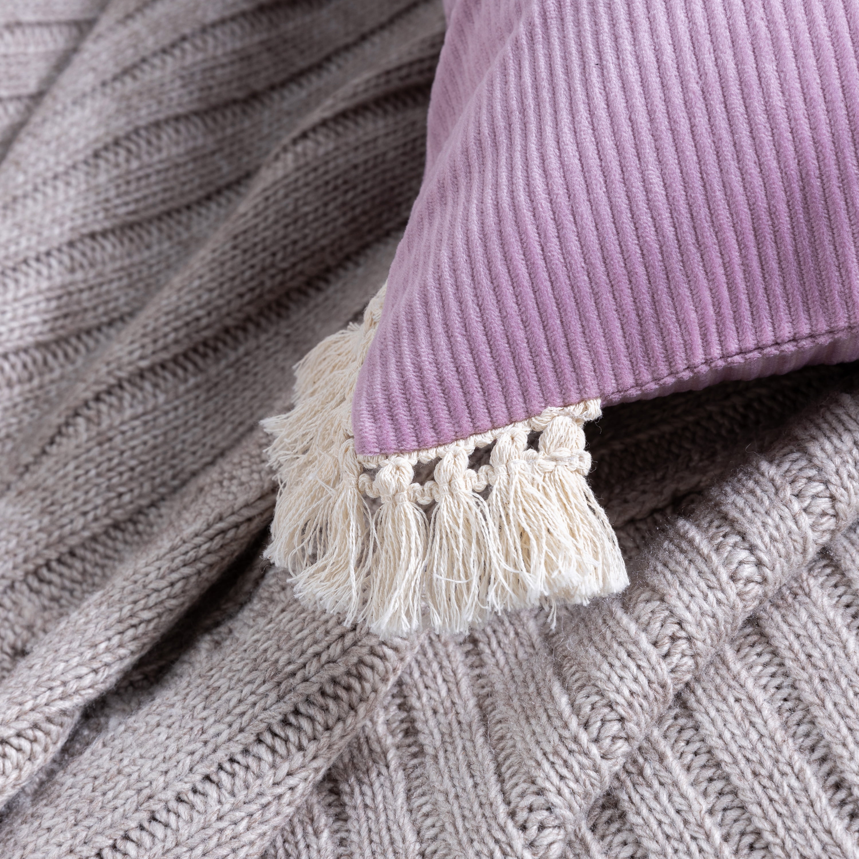 Phantoscope Soft Corduroy Velvet Decorative Throw Pillows with Cotton Tassel Trim, 20 x 20 in, Pink Purple, 2 Pack