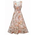 thumbnail image 3 of Multicolor Vintage Floral Chiffon Midi Dress, Sleeveless V-Neck A-Line Flared Hem For Women Summer, 3 of 4