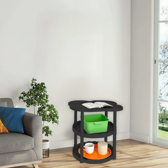 DURUA Small Side Table19.69 x 13.78 in - 3-Tier Oval End Table for Small Spaces, Plastic Nightstand for Bedroom Living Room, Easy to Assemble(Black)