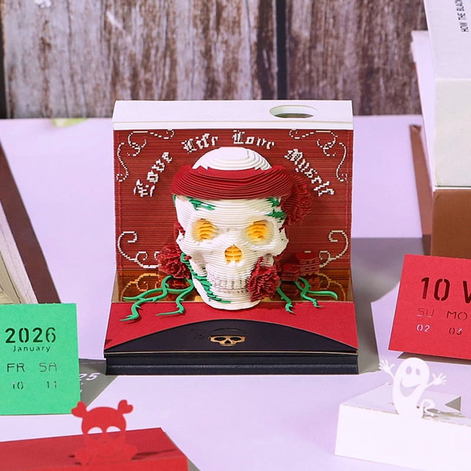Time Piece Calendar 2026 Desk Calendar With LED Light 3D Tear-away Calendar Paper Carving Art Pad Notepad Gift Christmas