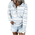 thumbnail image 3 of Jinhomg Lightweight Hooded Pullover for Women 2024 Trendy Striped Print Sweatshirt Comfortable Long Sleeve Button Up Tops with Kangaroo Pocket Winter Saving Light Blue M, 3 of 6