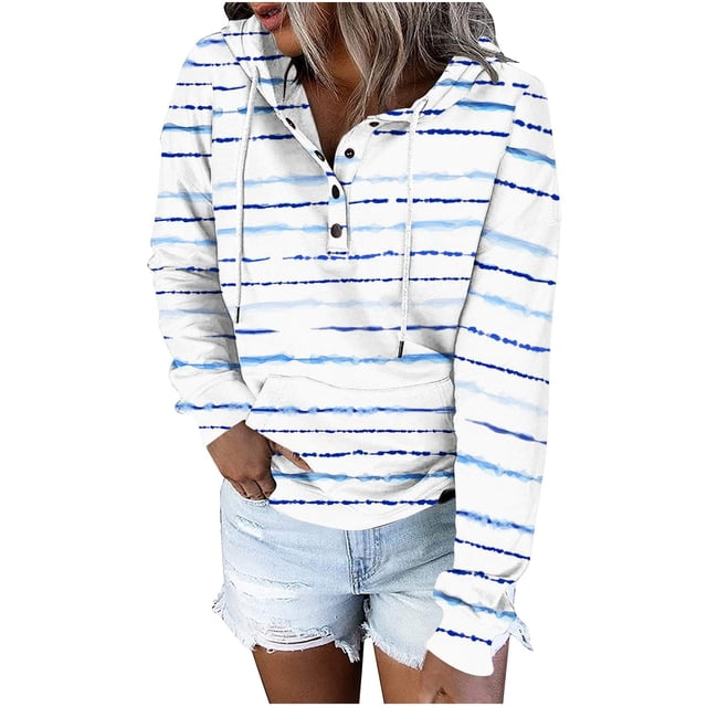 Haut à Manches Longues 100% Polyester à Rayures pour Femmes (Bleu Clair, TG)