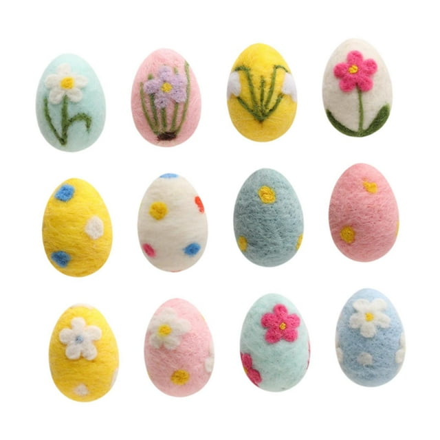 12 piezas de decoración de huevos de Pascua de fieltro, adornos, suministros para fiestas, decoración de Pascua creativa de arte decoración colorida