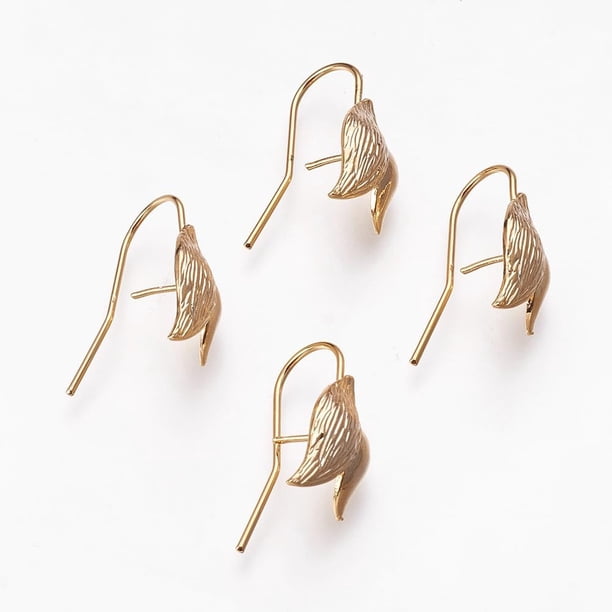 4 ganchos para pendientes de latón chapado en oro de 18 quilates, alambre para hacer joyas, 23 x 10 mm, pasador: 0,8 mm.