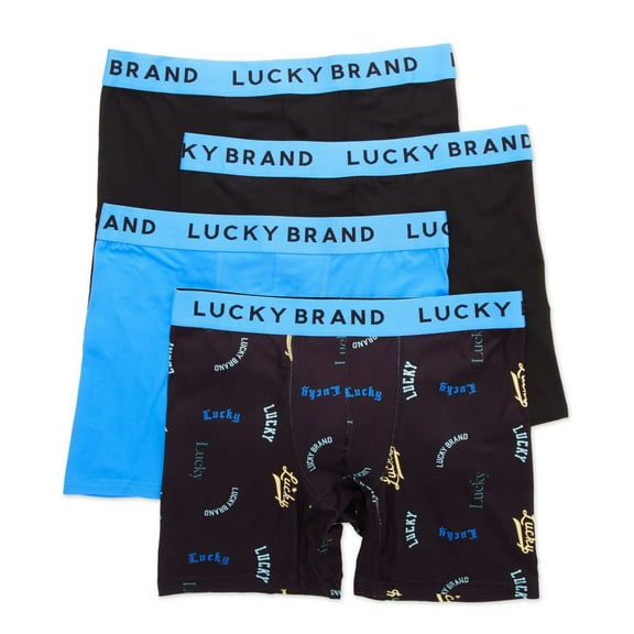 Men's Lucky 241PB25 Essential Soft Boxer Briefs - 4 Pack (Black/Sonic/Print XL)