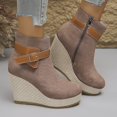 thumbnail image 7 of Shrysg Women's Suede Wedge Heels Ankle Bootie Strappy Buckle Side Zipper Thick Sole Shoes for Casual Outings Daily Work Khaki, 7 of 7