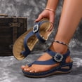 thumbnail image 3 of Rokment Sparkly Rhinestones Orthopedic Flip Flops Walking Sandals for Women Comfortable Leather Arch Support Platform Wedge Dressy Summer Shoes Navy Size 7, 3 of 5