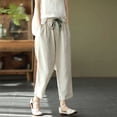 thumbnail image 7 of VBVC Women's Plus Cotton Linen Cropped Pants, Drawstring Casual Trousers For Women, Ladies' Tapered Summer Pants with Pockets, Beige , L-5XL, 7 of 7