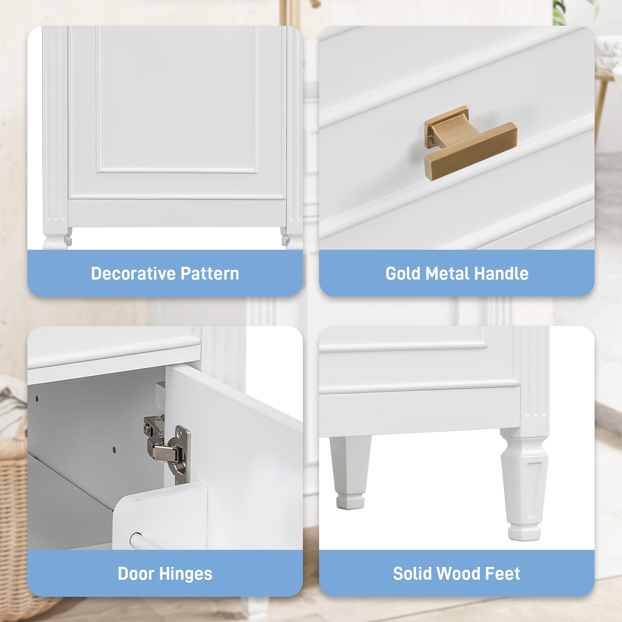 Euroco 20" Bathroom Vanity with Integrated Ceramic Sink, Soft-Close Hinges and Drawer Storage, Solid Wood Legs