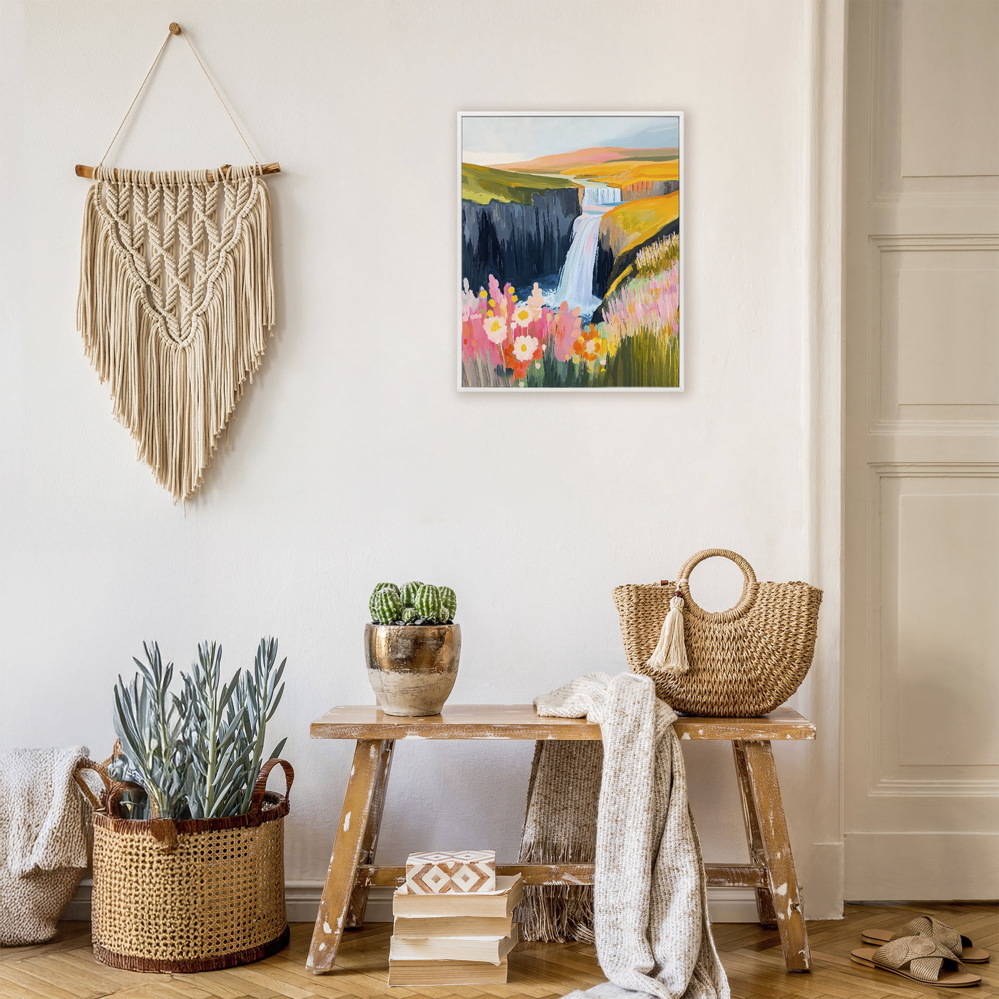 Stupell Industries Colorful Waterfall in Valley White Framed Giclee Art, design by The Prints Vibe
