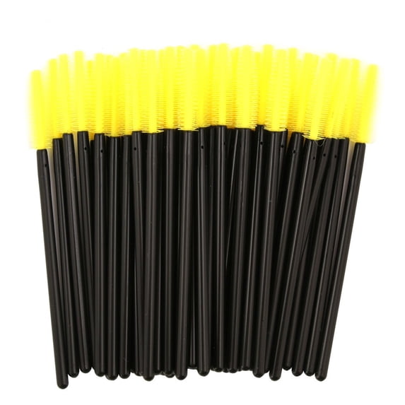 Pack of 100pcs Colorful Disposable Mascara Brush Silicone Head Wands Applicator Makeup Eye Lash Brush Kits (Yellow)