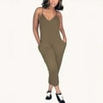 thumbnail image 4 of Plus Size One Piece Solid Color V-Neck Sleeveless Rompers,Womens Camisole Rompers Casual Jogger with Pockets, 4 of 6