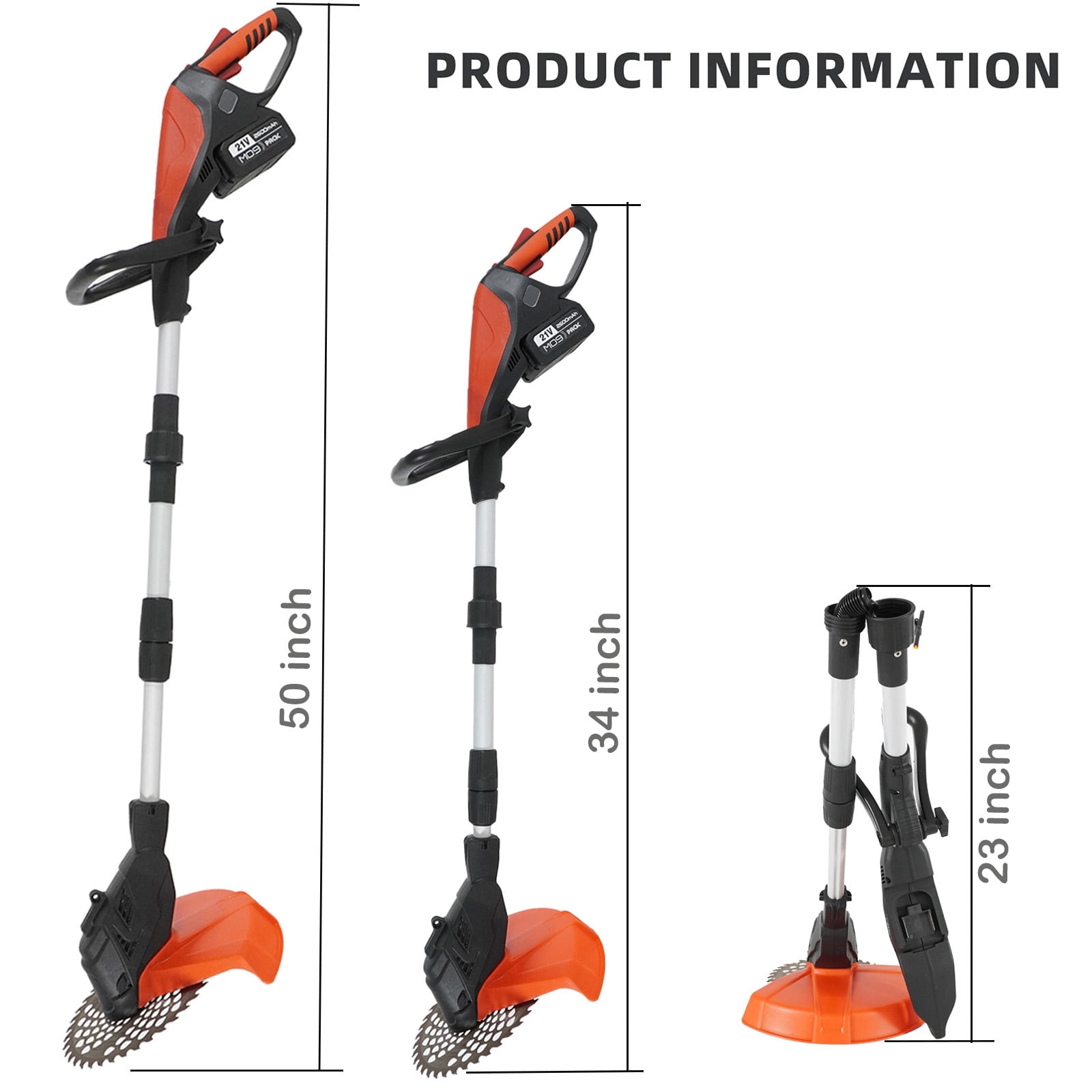SUSUZI 21V Cordless Weed Wacker, 10in 3-in-1 Grass Trimmer with Adjustable Length & 3 Blades for Lawn & Garden, Red Black