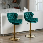 YC Dining Bar Chairs Upholstered Modern Bar Stool for Kitchen Island, Cafe, Bar Counter, Dining RoomGreen)Furniture,Swivel Bar Stools Set of 2, Velvet Counter Height Adjustable Barstools