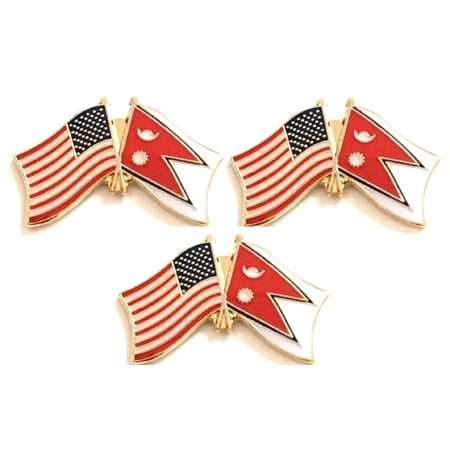 Nepal & US Crossed Flag Lapel Pins, Pack of 3