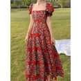 thumbnail image 4 of ZANZEA Women Floral Print Maxi Dress Fashion 2024 Summer Holiday Dresses Party Square Neck Sundress Short Puff Sleeve Vestidos, 4 of 5