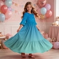 thumbnail image 6 of ITSAME Girls A-Line Dress Gradient Print Crew Neck Flowy Ruffle 3/4 Sleeve Summer Casual A-Line Dress Light Blue Size 14, 6 of 7