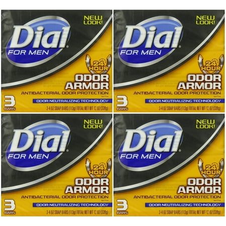 Dial for Men Odor Armor Antibacterial Soap, 3 Count, 4 Ounce (Pack of 4) 12 Bars