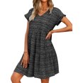 thumbnail image 2 of ZXZY Women Floral Printed Ruffled Sleeves V Neck Babydoll Mini Dress, 2 of 8