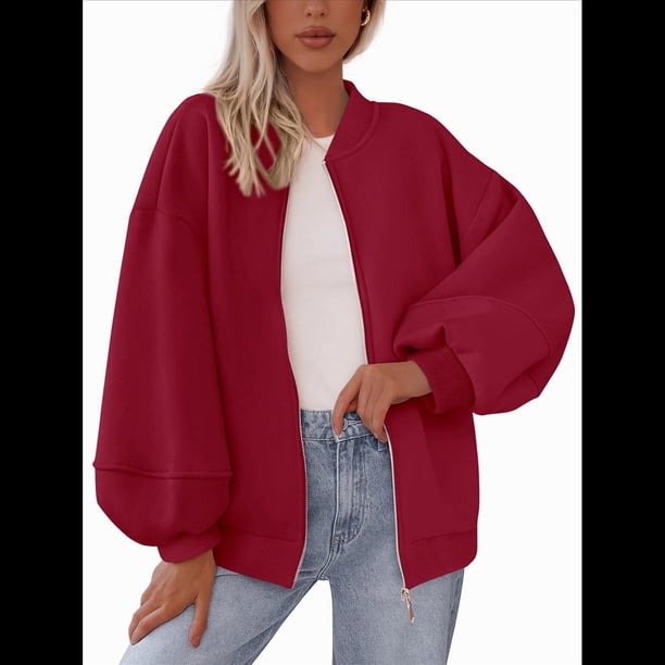 Sudaderas Oversize con Cremallera para Mujer, Moda de Otoño, Abrigos Casuales de Larga, Conjuntos de Invierno. Rojo L