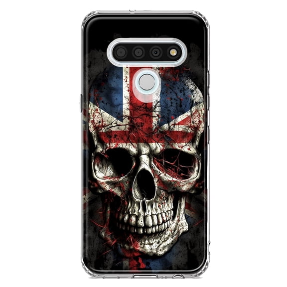 MUNDAZE LG Stylo 6 Shockproof Clear Hybrid Protective Phone Case British UK Flag Skull Cover