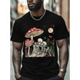 thumbnail image 4 of Couple Skull Kiss Men's T Shirts Mushroom T-Shirt for Men Crew Neck Tees Cotton Tops, Black, S, 4 of 7